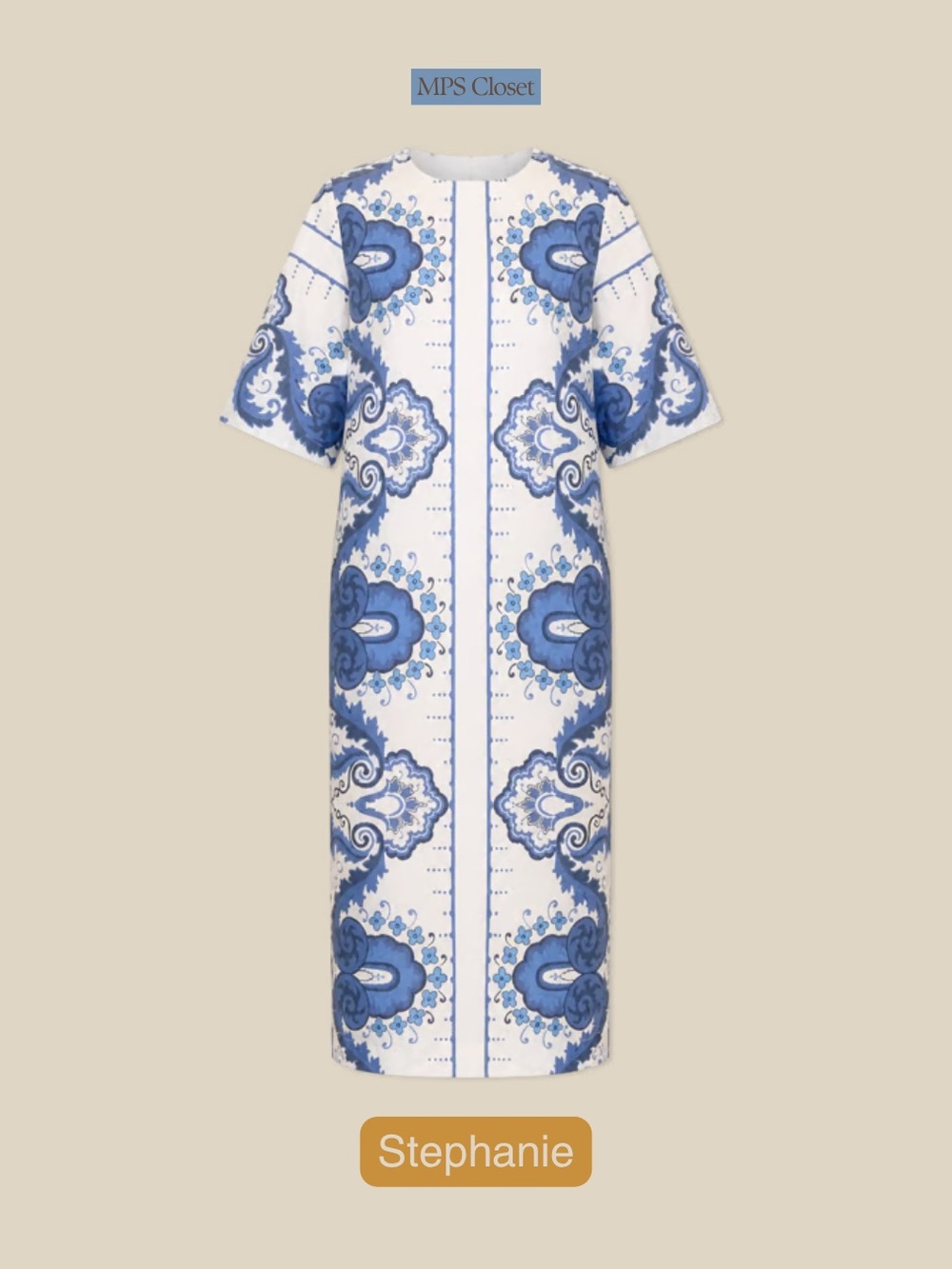Tuckernuck White and Blue Medallion Shift Midi Dress